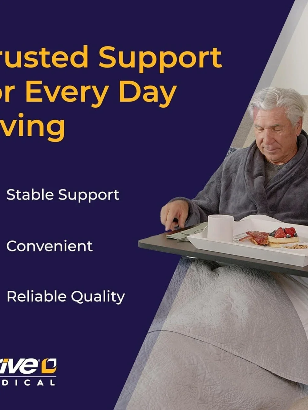 Drive Medical Overbed Table with Wheels - Silver Vein